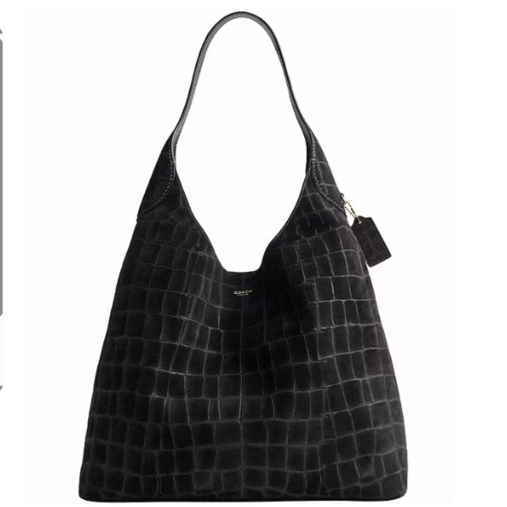 Coach Brooklyn 39 Black Croc Embossed Suede